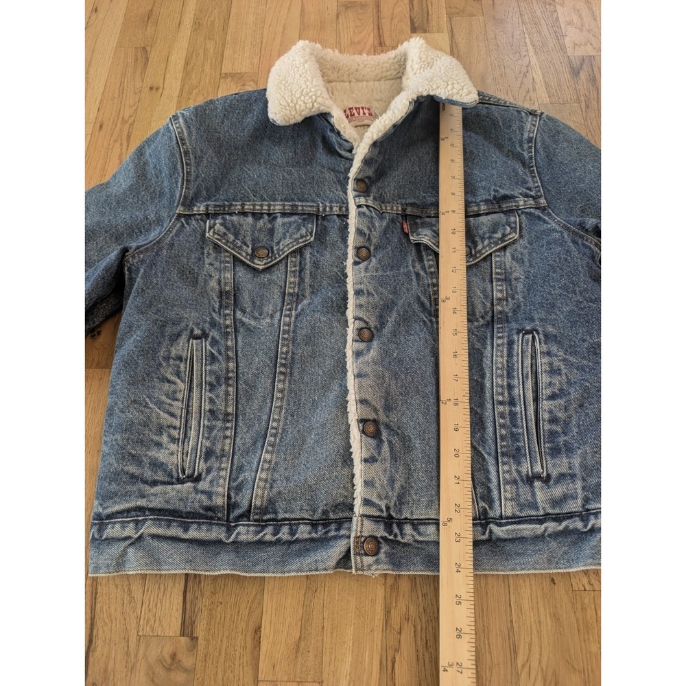 VTG 80s Levis Sherpa Lined Denim Trucker Jacket USA Made 70608 42R Streetwear - Picture 3 of 16